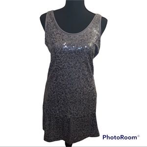 GARNET HILL New Year's Ready  Sequin Set Tabnks Top and Mini Skirt in Gray  XS